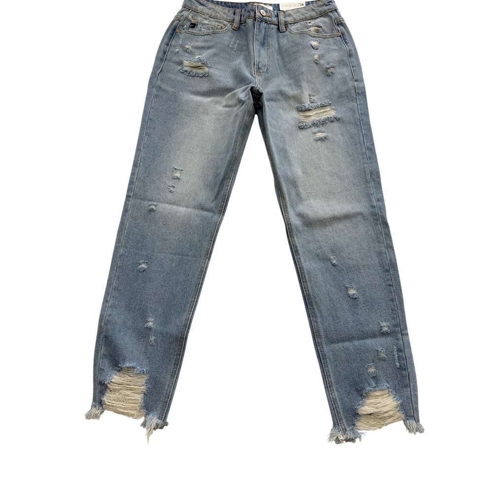 KanCan Straight Jeans Juniors 9 Blue Light Wash High Rise Distressed 28x28 Denim